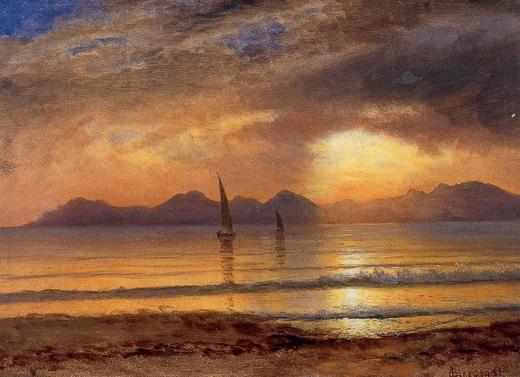 Albert Bierstadt Oil Painting Sunset over a Mountain Lake